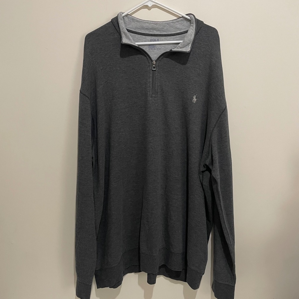 Polo Ralph Lauren Mens 2LT Big & Tall Charcoal Gray Heather Quarter Zip Pullover